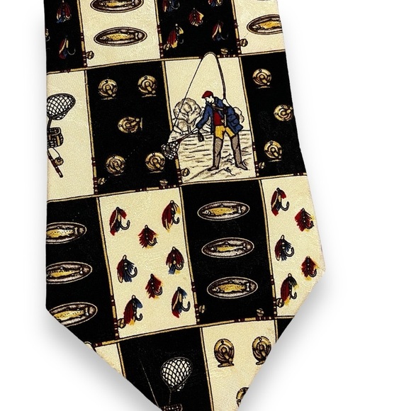 FOUR Vintage Silk Ties Fishing Novelty Prints Made in USA - Picture 3 of 14